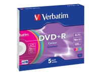 Verbatim
43556
DVD+R/4.7GB 16xspd Colour 5pk SlimCase