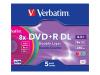 Verbatim Colours - 5 x DVD+R DL - 8.5 GB ( 240min ) 8x - blue, yellow, purple, green, pink - slim jewel case - storage media