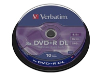 Verbatim
43666
DVD+R/8.5GB 8x DLAYER mattsilv Spdl 10