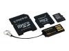 Kingston microSD Multi-Kit - Flash memory card ( microSDHC to SD/mini SD adapters included ) - 16 GB - Class 2 - microSDHC